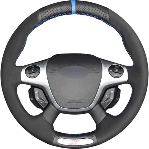 DIY Hand-stitched Car Steering Wheel Cover For Ford Focus 3 ST 2012-2014 Black Leather Suede Auto interior car accessories