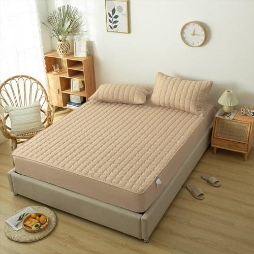 Breathable Waterproof Fitted Bed Sheet Stain Resistant Quilted Cotton Bed Mattress Protective Cover Solid Color Bed Linen