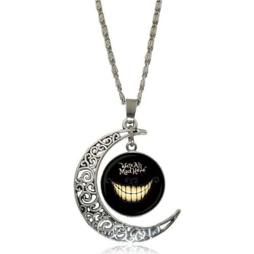 EJ Glaze Black Alice Vintage Jewelry Silver Plated With Crescent Shaped Luminous Necklace For Women Girls Handmade
