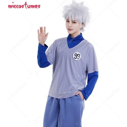 Killua Zoldyck Kirua T Shirt Cosplay Costume V Collar Short Sleeve High Neck Long Sleeve Shirt Set