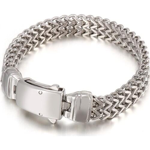 HAOLYNJOY 11mm Punk Woven Simple Chain Mens 316L Stainless Steel Bracelet Jewelry