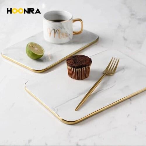 HOONRA Marble Chopping Board Ceramics Pizza Plate Flat Rectangle Tray Steak Dish For Bread Tableware