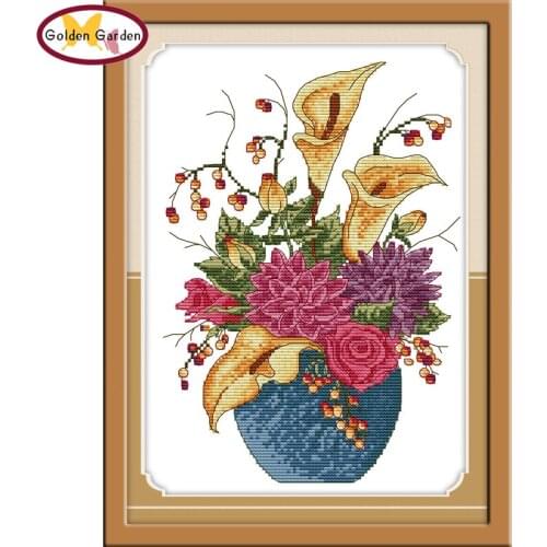 GG Vase Pattern Flowers Style Chinese Painting Counted&Stamped 11CT 14CT Cross Stitch Embroidery Needlework Sets for Home Decor
