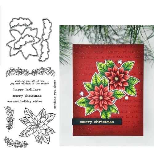 Classic Christmas Flower Clear Stamps With Metal Cutting dies for DIY Scrapbooking Cards Silicone Transparent Stempels Seal