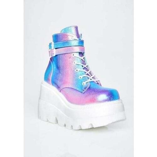 Nice Platform Boots Women White Sneakers On Chunky Heel Nice Autumn Pop High Top Ankle Boots For Women Sexy Wedges Shoes Lady