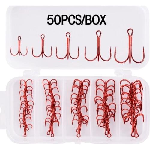 FANGBLUE 50pcs 2/4/6/8/10# Treble Fishing Hooks High Carbon Steel Hooks Triple Sea Hook For Carp Pike Fishing Pesca Tackle 2020