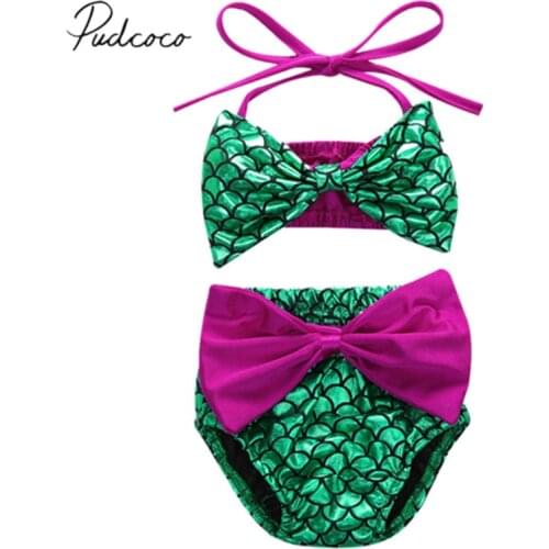 2019 Brand New Newborn Toddler Baby Girl 2Pcs Mermaid Swimwear Bow Crop Tops High Wait Bottom Bikini Set Swimsuit Swimming 0-24M