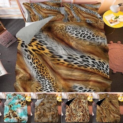 Fashion Leopard Animal Skin Pattern Design Bedding Set Luxury Printed Duvet Cover Pillowcase King Queen Twin Size Bed Set 2/3pcs