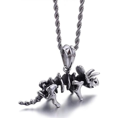 Stainless steel mens dinosaur skeleton pendant Triceratops titanium steel necklace