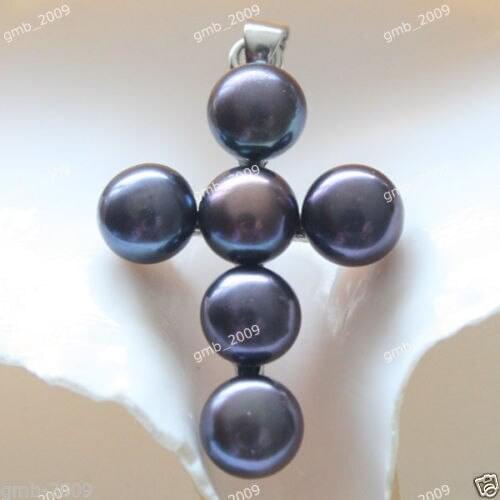 Natural Black Freshwater Pearl White Silver Plated Necklace/Pendant 1.5*1"