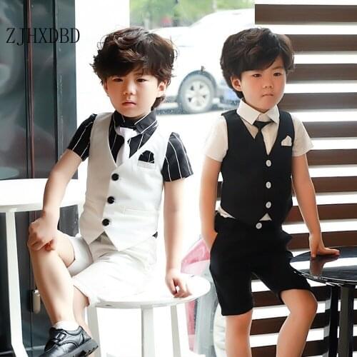 2020 New Summer Infant Boys Suits Blazers Suits Clothes Vest Shirt Short Pants 3pcs Wedding Formal Party Baby Kids Boy Outerwear