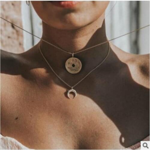New Steampunk Necklace Fashion Jewelry Round Moon Pendant Necklace Women Girl Statement Necklace Ewelry Choker Wholesale