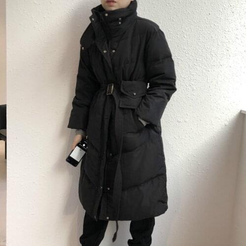 New Plus Size Cotton Padded Winter Jacket Women Warm Stand Collar Cotton Coat Female Slim Sashes Long Coat Women Parka Feminina