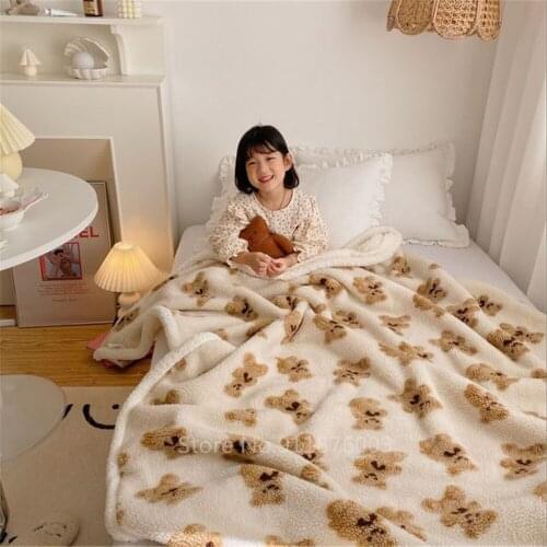 Cartoon Brown Bear Sherpa Blanket Office Family Kindergarten Napping Throw Quilt for Adult Children Kids Teen Boys Girls Gifts