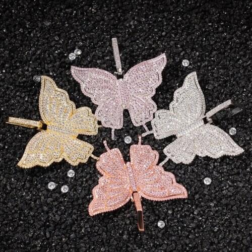Freewear animal Butterfly Necklace & Pendant Iced Out Tennis Chain Gold Color AAA Cubic Zircon Mens Women Hip hop Rock Jewelry