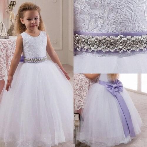 Beading Sash First Communion Dresses For Girls Flower Girl Dresses Children Clothing Girls Ball Gown Bridesmaid Birthday Dresses