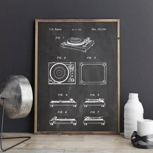 Poster decoration Canvas Painting Turntable Patent Prints DJ Vinyl Turntable Poster Music Wall Vintage Musician Room Decor