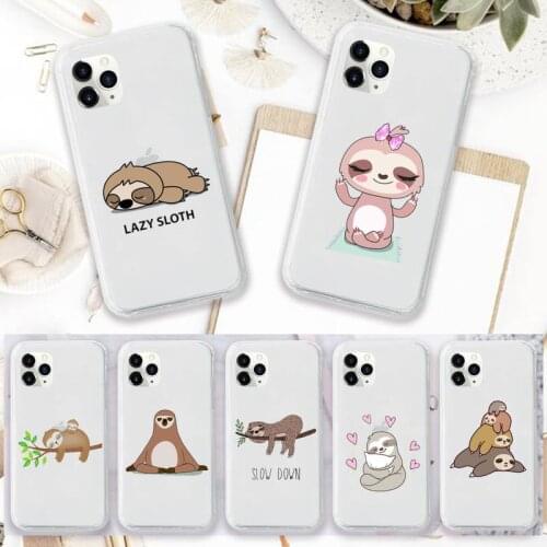 Yoga sloth cute animal cartoon Phone Case Transparent for iPhone 6 7 8 11 12 s mini pro X XS XR MAX Plus