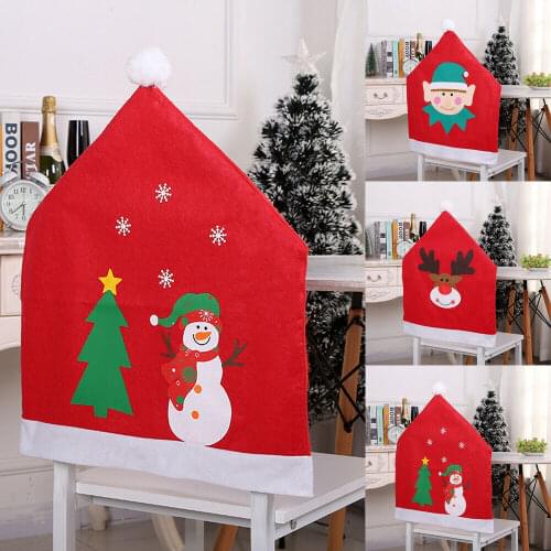 Christmas Chair Cover Santa Claus Snowman Decorations for Home Chair Back Cover