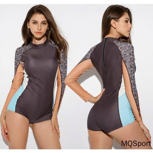 Sexy One-piece Swimsuit Women Rashguard Long Sleeve UV Protection Surfing Swimsuit Swimwear Bathing Suits Block Back Zip