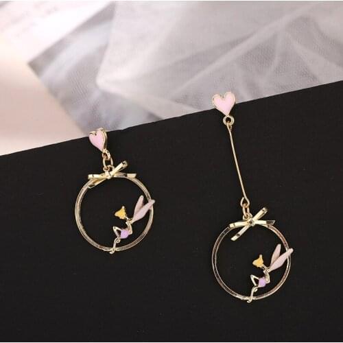 Heart Ear Stud Bowknot Flower Fairy Asymmetrical Earrings For Women Girls Sweet Wreath Charm Ear Jewelry