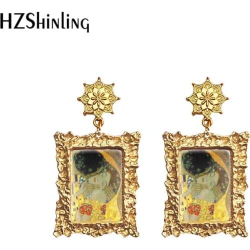 Klimts Painting Kiss Tree Mandala Deco Antique Dangle Earrings Photos Frame Styles Glass Cabochon Jewelry Earrings