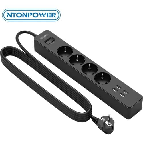 NTONPOWER USB Power Strip with 3 Meter Extension Cord Surge Protector for Home 4 AC EU Plug Extension Socket Network Filter
