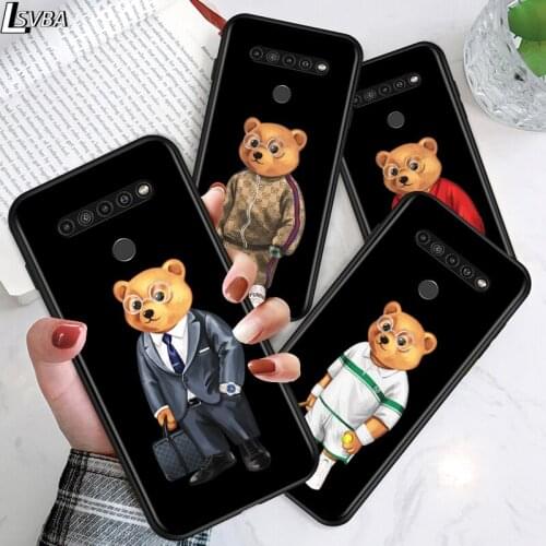 Cute Bear for LG G8 G8S G8X V30 V35 V40 V50 V60 ThinQ Q60 K40 K50 K51 K61 K71 K92 K62 Soft Black Phone Case