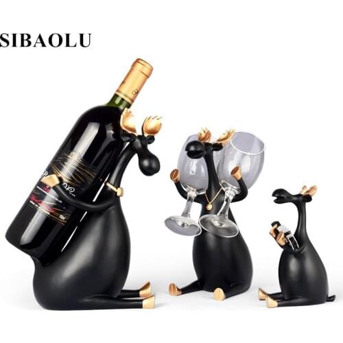Nordic Resin Red Wine Rack Deer Family Bottle Holder Figurines Miniatures Furnishing Articles for Home Wedding Decoration