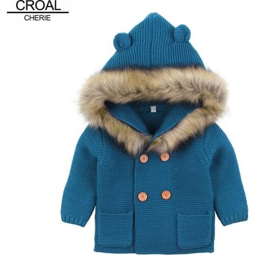 CROAL CHERIE Newborn Toddler Kids Baby Girl Sweater Clothes Baby Boy Knitted Hooded Sweater Fur Coat Outerwears Jacket
