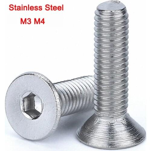 10Pcs A4 316 Stainless Steel DIN7991 Countersunk Socket Cap Screws Allen Key Bolts M3 M4 Length 4mm-50mm