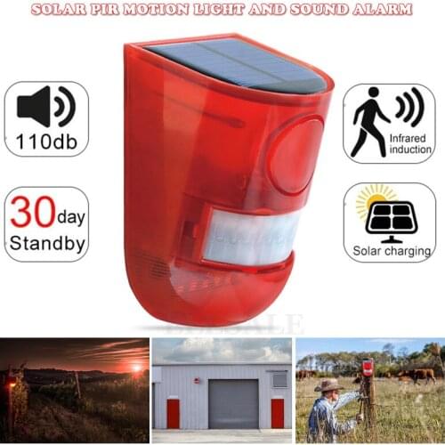 IP65 Waterproof Solar Security Light Alarm 110dB Loud Motion Sensor Flashing Light Lamp Built in Battery Energy Saving