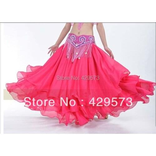 Free-Shipping 3 Layers Chiffon Roll Belly Dance Skirt Sexy bellydancing Top Quality Dancing Skirts Long Gypsy Skirts 12 colors