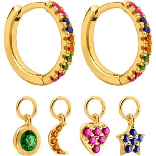 925 Silver Ear Buckle Star Heart Charm Pendiente Hoops Earrings for Women Gold Black Color Earring Fashion Jewelry Accessories