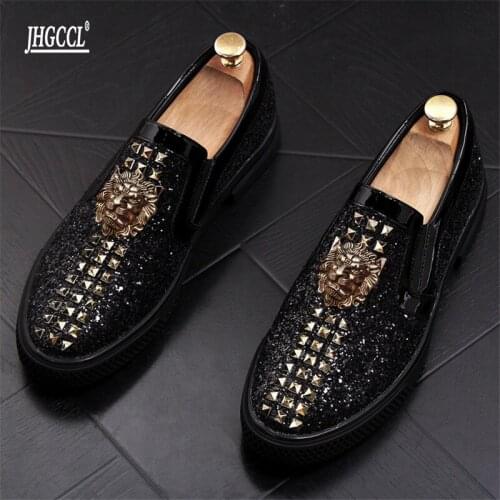 Gold Red Luxury Men Casual Loafers Slip-on Lazy Prom Flats Wedding Party Dress Sapato Social Masculino High quality versio P5