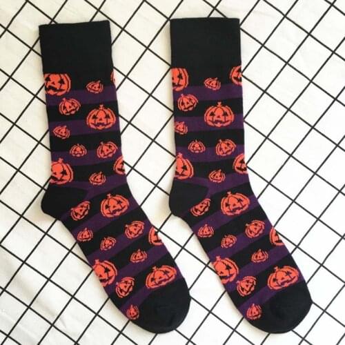1 Pair Halloween Party Cotton Socks Pumpkin Bat Cartoon Print Socks Women Cosplay Costume Spring Autumn Crew Socks Casual Cute