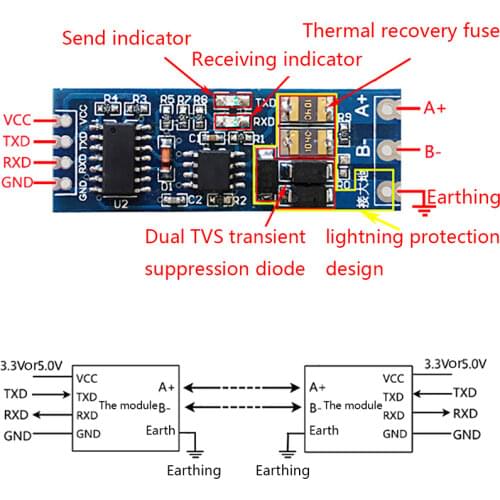 1PC RS485 To TTL Module Converters Stable UART Serial Port To RS485 Converter Function Module
