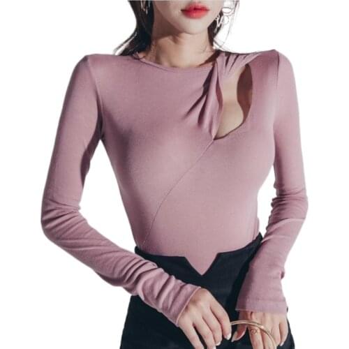 2021 Women Spring CA T-shirt Bottoming Basic Fashionable Korean Wild Slim Lady Cutout Sexy Short Tops Pullovers Sheath Tees