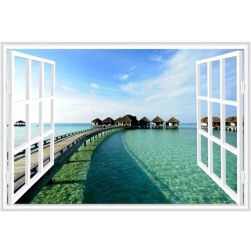 3D window with sea view customized living room and bedroom mural wallpaper