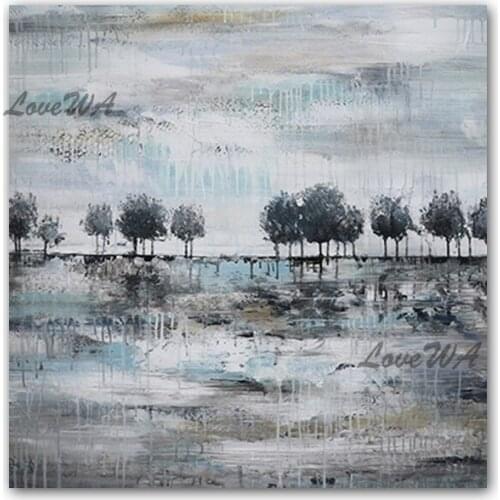 Abstract Gray Trees Oil Painting 100% Hand-painted Outdoor Landscape Wall Decor Canvas Art Unframed For Bedroom Decoration