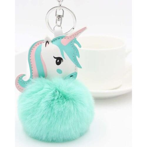 Cute Fluffy Fur Pompon Unicorn Keychain Women Faux Rabbit Fur Ball Pom Pom Horse Key Chains Ring Bag Car Charms Trinket Gift