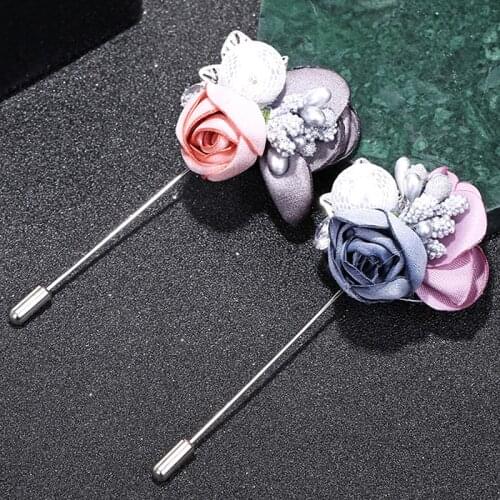 Rhinestone Flower Pink Lace Handmade 1PC Gray Silver Color Simulated Pearl Cardigan Sweater Crystal Cloth Colorful Alloy Brooch