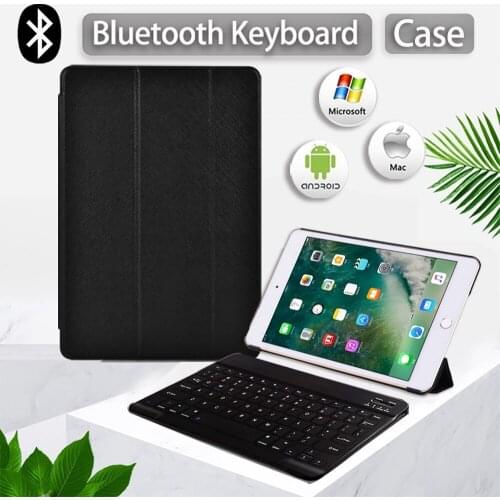 Case for Apple IPad Mini 1 2 3 4 5 7.9" Tri-fold Stand Cover Case Pure Black Adjustable Folding Tablet Case + Bluetooth Keyboard