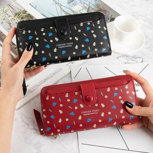 Floral Long Womens Wallet Pu Leather Zipper Buckle Coin Purses Female High Quality Card Holder Ladies Phone Bag Clutch Bag