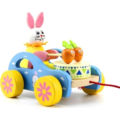 Wooden Pull Along Toy Rabbit/Frog Beat Drum Wood Pull Toys Montessori Educational For 0~12months Baby Toy