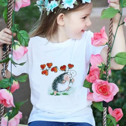 24M 3T 4T 5T 6T 7T 8T 9T Girls Tshirt New T Shirt Girl Paint Elephant Kawaii Hedgehog Pattern Children Clothes Kids Shirt Vogue