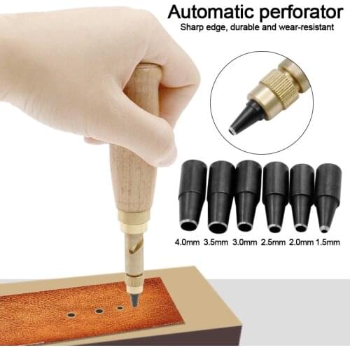 Leather Punching Tool Auto Removable Belt Noise Reduction Screw Hole Punch Craft Book Drill Sewing With 6 Size Tip 1.5 - 4.0mm