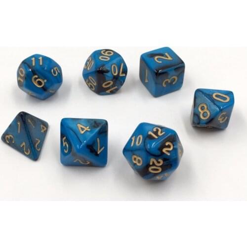 Rollooo Dice 7pc/set Mix color Digital Dice d4 d6 d8 d10 d% d12 d20 Rpg dice Blue