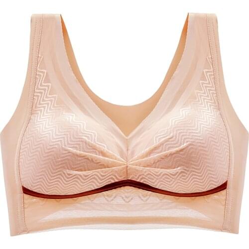 Beautiful back seamless underwear womens no steel support sports gather vest large size shockproof sleep big chest bra