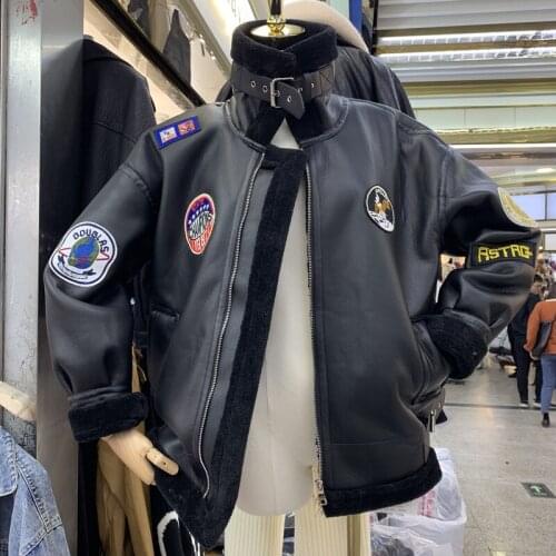 PU leather jacket female winter 2019 new motorcycle clothing thick warm handsome lamb fur one-piece jacket PU leather jacket